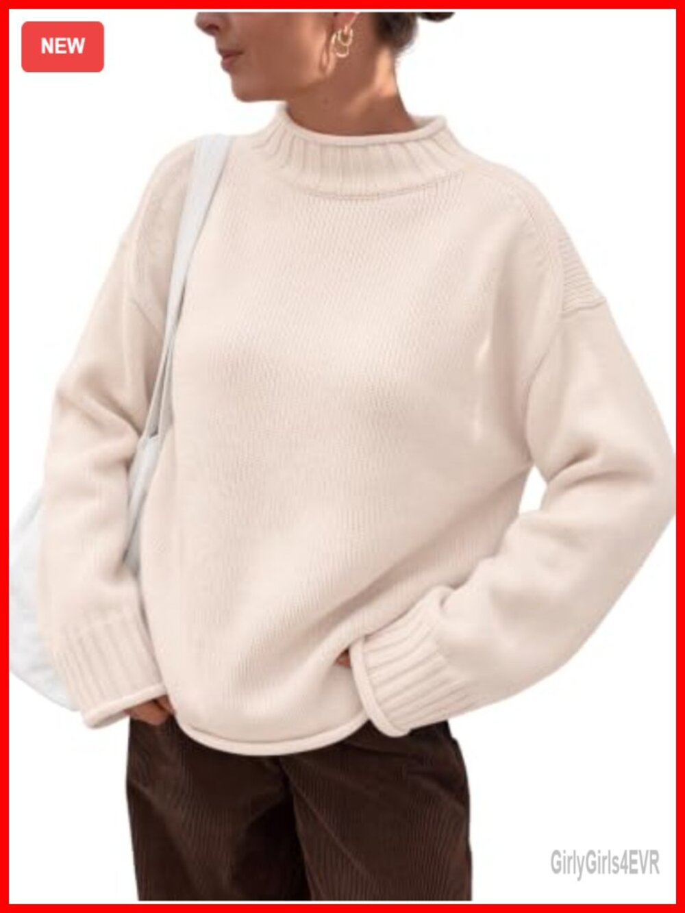 Oversized Mock Neck Knit Pullover Sweater Cotton Blend Fall